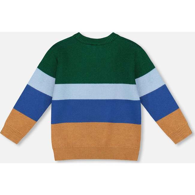 Long Sleeve Knit Sweater, Blue, Green and Brown - Sweaters - 2