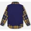 Long Sleeve Plaid Flannel Shirt with Solid Vest Blue and Ocher, Blue and Ochre - Sweatshirts - 3
