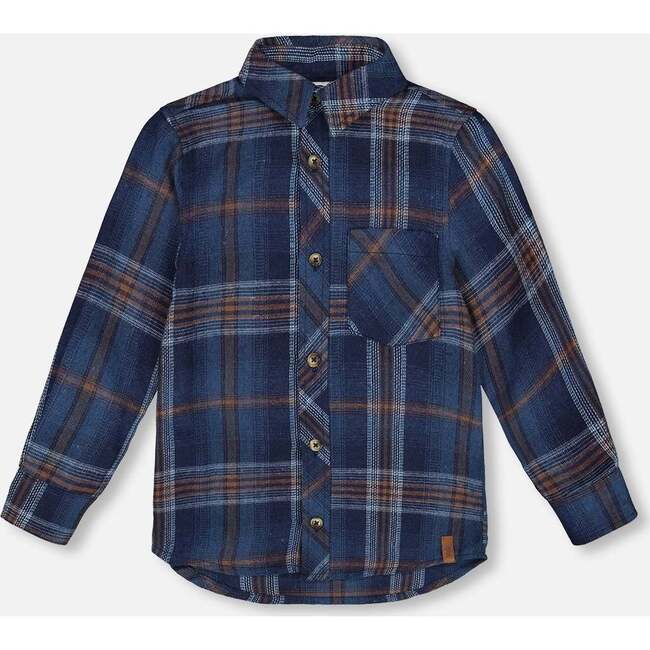 Long Sleeve Flannel Shirt Blue and Brown Plaid, Blue & Brown Plaid