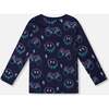 Long Sleeve Organic Cotton Allover Print Tee, Navy Blue - Sweatshirts - 3