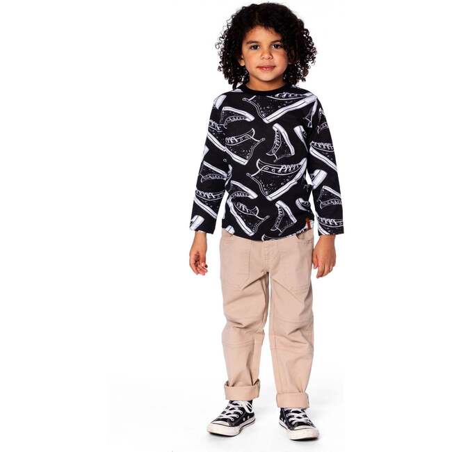 Long Sleeve Organic Cotton Allover Print Tee, Black - Sweatshirts - 2