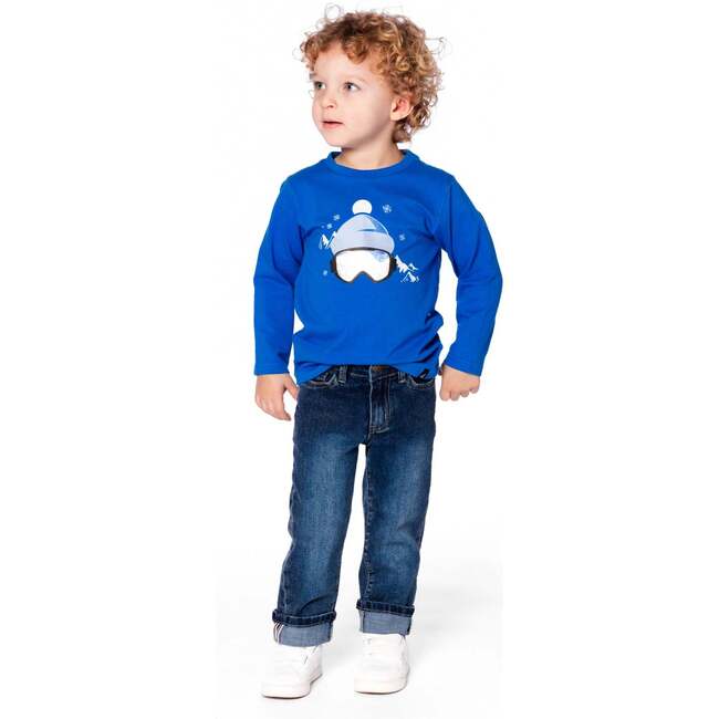 Long Sleeve Organic Cotton Jersey Tee, Blue - Sweatshirts - 2