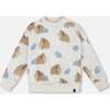 Long Sleeve Crew Neck Fleece Sweatshirt, Beige Mammoth Print - Sweatshirts - 1 - thumbnail