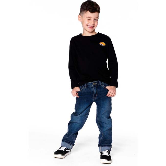 Long Sleeve Jersey Tee Shirt with Print Back & Front, Black - Sweatshirts - 2