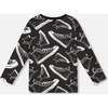 Long Sleeve Organic Cotton Allover Print Tee, Black - Sweatshirts - 3