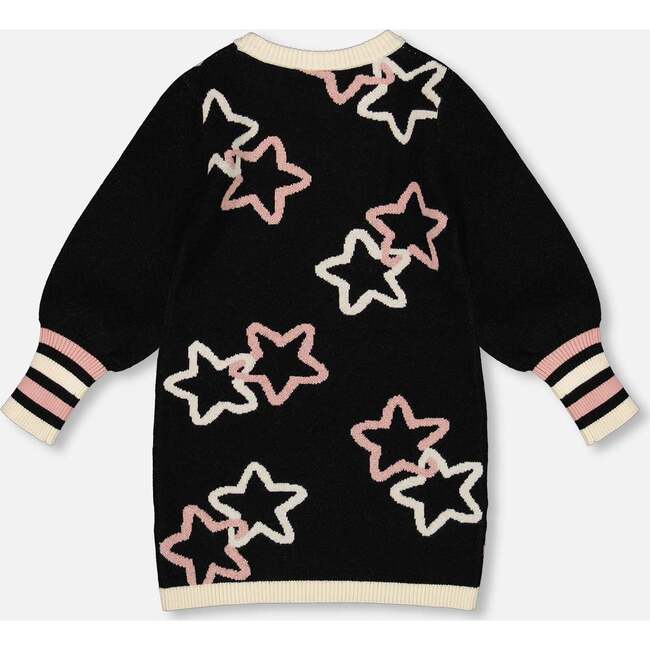 Long Sleeve Knit Dress with Stars, Black - Dresses - 3