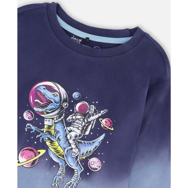 Long Sleeve Organic Cotton Gradient Jersey Tee, Blue - Sweatshirts - 3