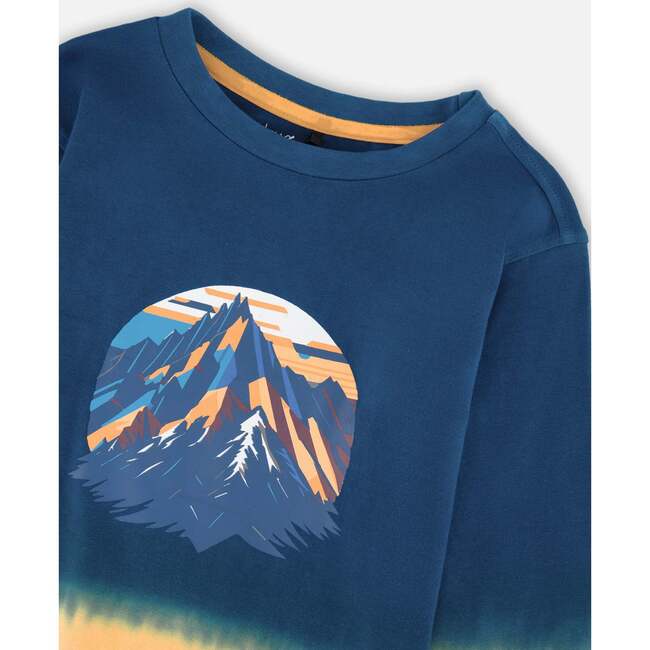 Long Sleeve Organic Cotton Gradient Jersey Tee, Dark Teal - Sweatshirts - 4