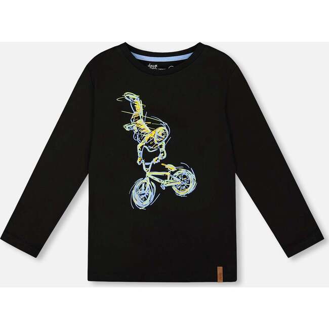 Long Sleeve Cotton Jersey Tee Shirt, Black