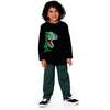 Long Sleeve Jersey Tee Shirt with Dinosaur, Black - Sweatshirts - 3