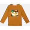 Long Sleeve Cotton Jersey Tee Shirt, Orange Brown - Sweatshirts - 1 - thumbnail