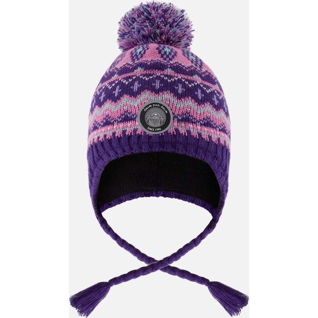 Lined Peruvian Knit Pompom Hat Purple and Pink, Mauve and Pink