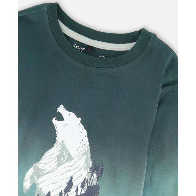 Long Sleeve Organic Cotton Gradient Jersey Tee, Bottle Green - Sweatshirts - 4