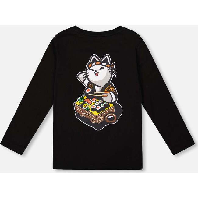 Long Sleeve Jersey Tee Shirt with Print Back & Front, Black - Sweatshirts - 3