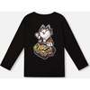 Long Sleeve Jersey Tee Shirt with Print Back & Front, Black - Sweatshirts - 3