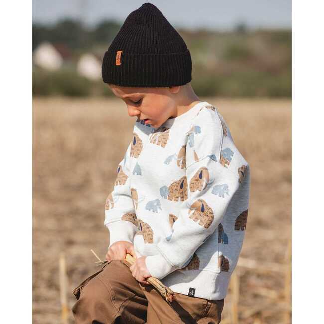 Long Sleeve Crew Neck Fleece Sweatshirt, Beige Mammoth Print - Sweatshirts - 2