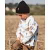 Long Sleeve Crew Neck Fleece Sweatshirt, Beige Mammoth Print - Sweatshirts - 2