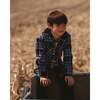 Long Sleeve Hooded Flannel Shirt, Blue and Black - Sweatshirts - 2