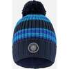 Lined Knit Winter Hat with Pompom, Black and Blue - Winter Hats - 1 - thumbnail