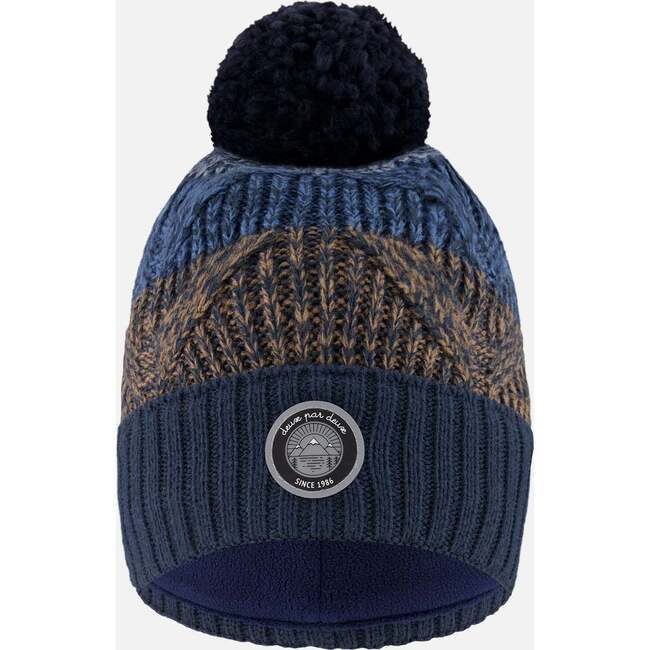 Lined Knit Pompom Hat, Taupe and Navy