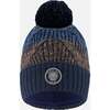 Lined Knit Pompom Hat, Taupe and Navy - Winter Hats - 1 - thumbnail