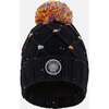 Lined Knit Pompom Hat with Little Sequins, Black and Multicolor - Winter Hats - 1 - thumbnail