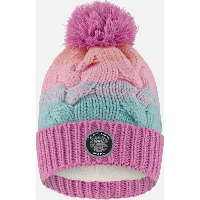 Lined Knit Pompom Hat, Pink, Orange and Turquoise