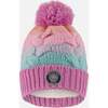 Lined Knit Pompom Hat, Pink, Orange and Turquoise - Winter Hats - 1 - thumbnail
