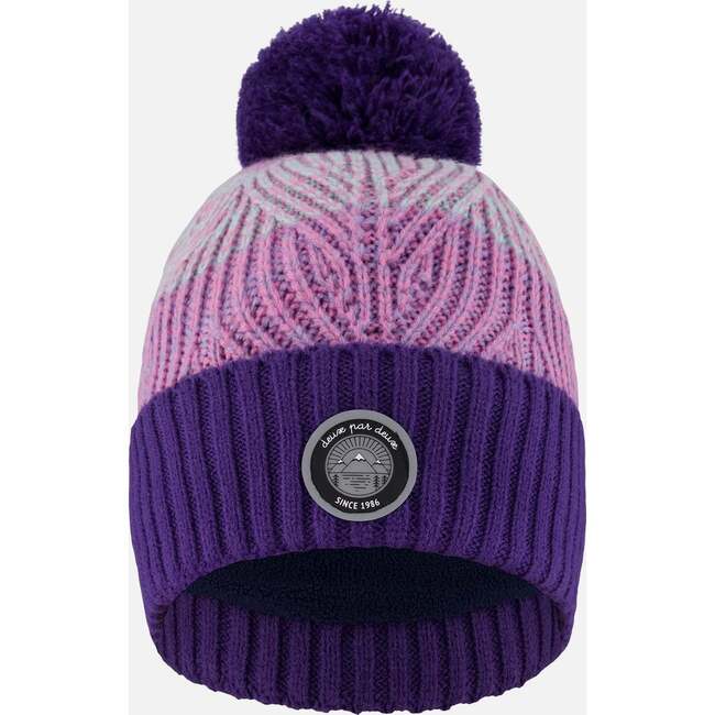 Lined Knit Pompom Hat Purple and Pink, Mauve and Pink