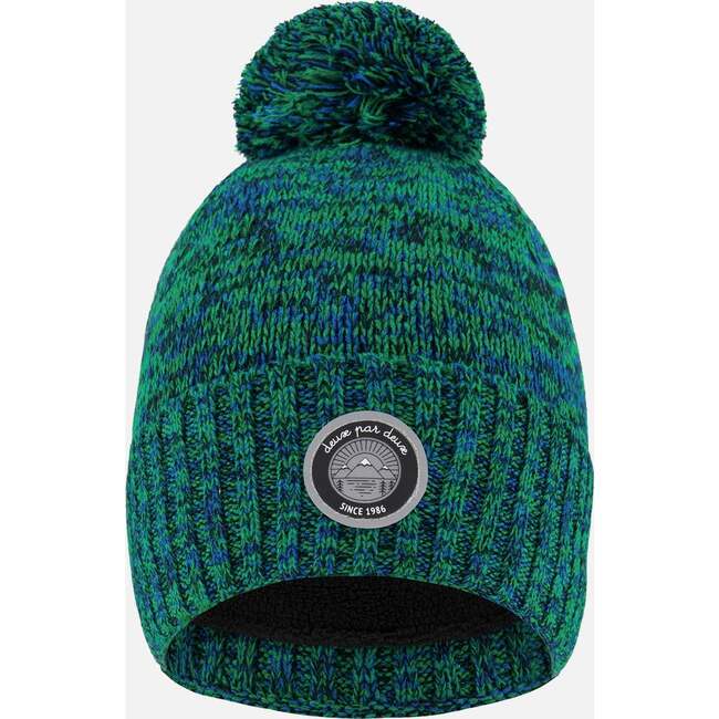 Lined Knit Pompom Hat, Green and Blue