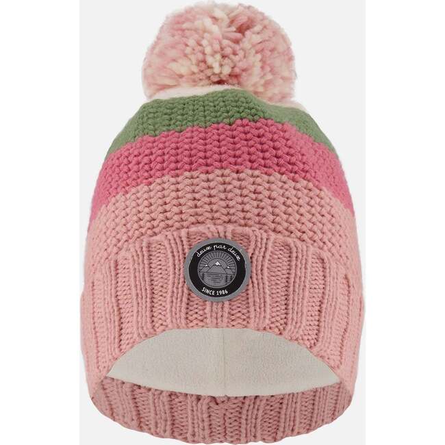 Lined Knit Pompom Hat, Pink and Green