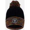 Lined Knit Winter Hat with Pompom, Black and Multicolor - Winter Hats - 1 - thumbnail