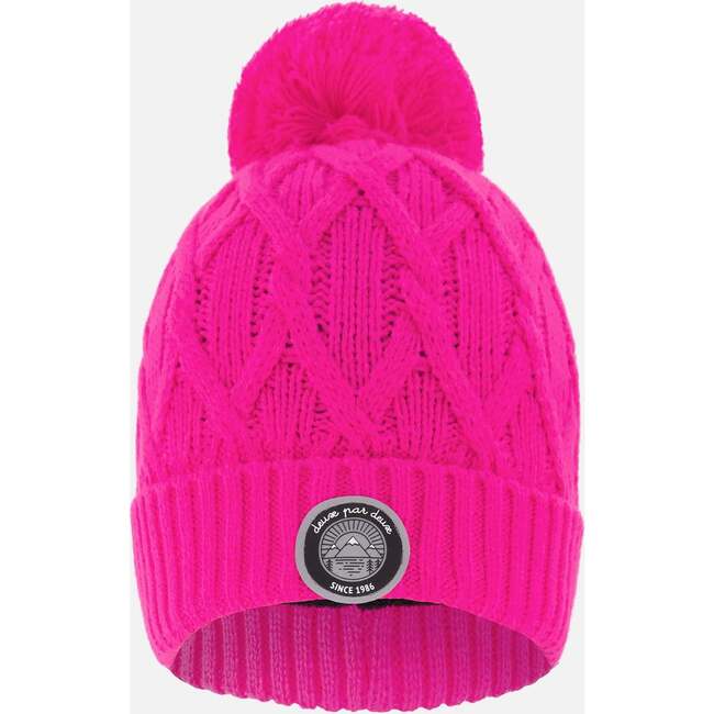 Lined Knit Pompom Hat, Fuchsia