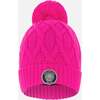 Lined Knit Pompom Hat, Fuchsia - Winter Hats - 1 - thumbnail