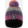 Lined Knit Pompom Hat, Pink and Purple and Black - Winter Hats - 1 - thumbnail
