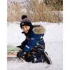 Lined Knit Winter Hat with Pompom, Taupe and Navy - Winter Hats - 2