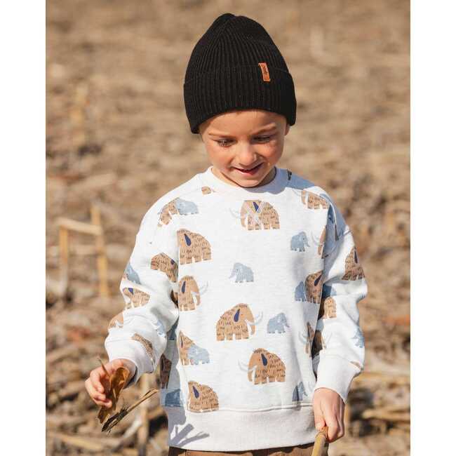 Long Sleeve Crew Neck Fleece Sweatshirt, Beige Mammoth Print - Sweatshirts - 3