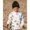 Long Sleeve Crew Neck Fleece Sweatshirt, Beige Mammoth Print - Sweatshirts - 3