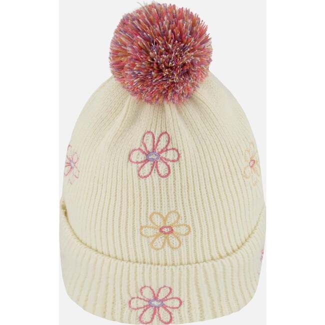 Lined Knit Pompom Hat, Off-White and Pink - Winter Hats - 2