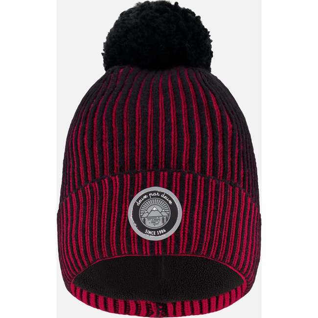 Lined Knit Pompom Hat, Red and Black