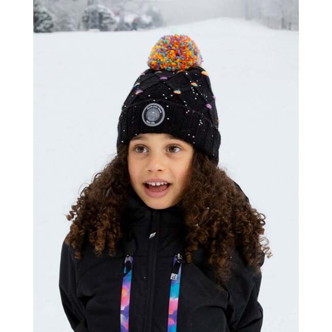 Lined Knit Pompom Hat with Little Sequins, Black and Multicolor - Winter Hats - 2