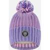 Lined Knit Pompom Hat, Blue, Purple and Pink - Winter Hats - 1 - thumbnail