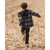 Long Sleeve Hooded Flannel Shirt, Blue and Black - Sweatshirts - 3