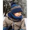 Lined Knit Pompom Hat, Taupe and Navy - Winter Hats - 2