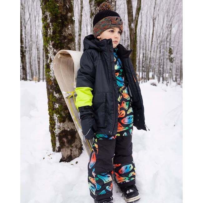 Lined Knit Winter Hat with Pompom, Black and Multicolor - Winter Hats - 2