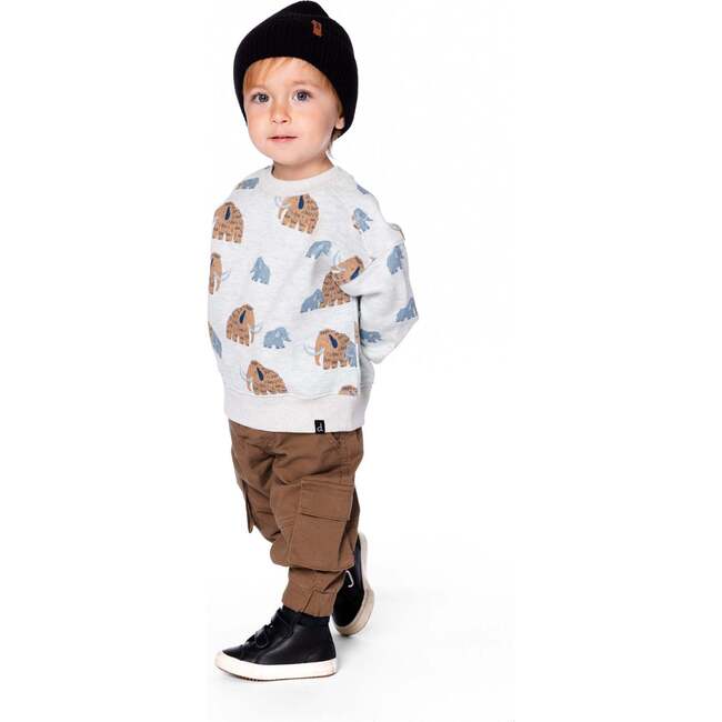 Long Sleeve Crew Neck Fleece Sweatshirt, Beige Mammoth Print - Sweatshirts - 4