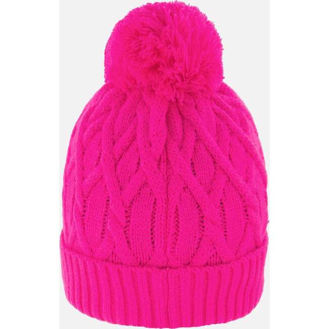 Lined Knit Pompom Hat, Fuchsia - Winter Hats - 2