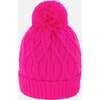 Lined Knit Pompom Hat, Fuchsia - Winter Hats - 2