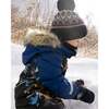 Lined Knit Winter Hat with Pompom, Taupe and Navy - Winter Hats - 3