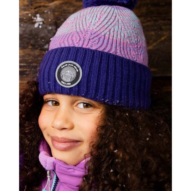 Lined Knit Pompom Hat Purple and Pink, Mauve and Pink - Winter Hats - 2